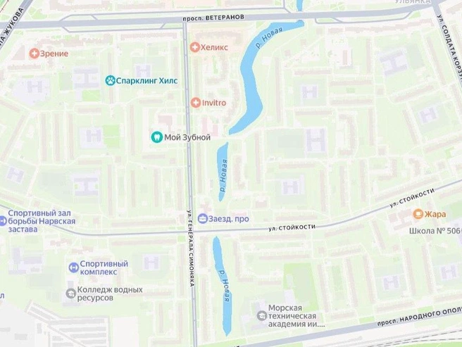 Пространство вдоль реки Новой, запланированное под благоустройство | Источник: «Яндекс.Карты»