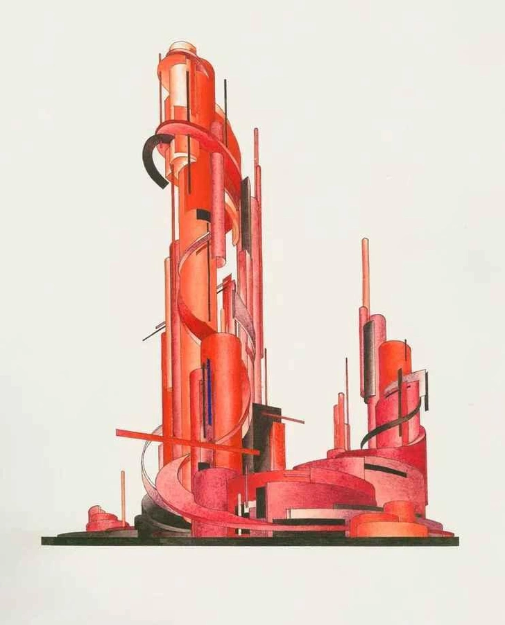 Я. Чернихов. «Памятник Колумбу». Объемно-конструктивная композиция из цикла «Основы современной архитектуры», 1925-1929, Архитектурный благотворительный фонд имени Якова Чернихова | Источник: фонд имени Якова Чернихова