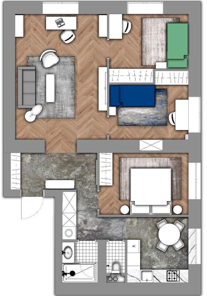 Элегантная квартира 80 м² для семьи с двумя детьми