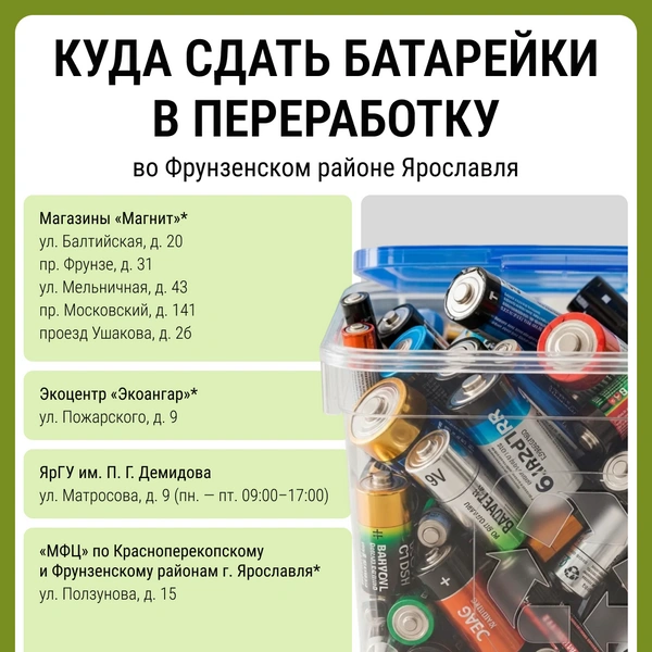Куда сдать батарейки в переработку во Фрунзенском районе | Источник: Мария Романова / Городские медиа