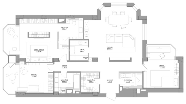 Минималистичная квартира 165 м² для семьи с двумя детьми
