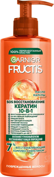 GARNIER Комплексный несмываемый уход Fructis SOS восстановление Кератин 10 в 1 с маслом Марулы