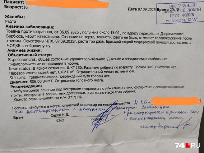Пострадавшего госпитализировали с сотрясением мозга | Источник: читатель 74.RU