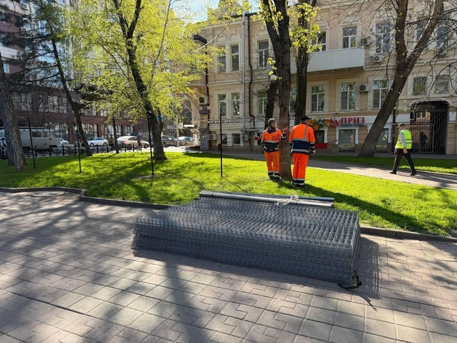 Установка забора началась 13 апреля. | Источник: Евгений Вдовин / 161.RU
