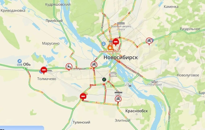 В Новосибирске пробки в семь баллов | Источник: 2ГИС