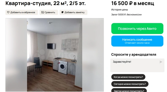 Студия для одного | Источник: Авито