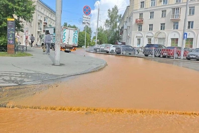 Проспект Космонавтов затопило коричневой водой