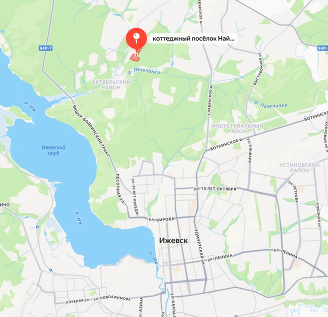 Посёлок Найди на карте Ижевска | Источник: yandex.ru/maps