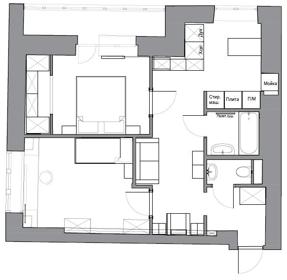 Небольшая квартира 51 м² с элементами mid-century modern в Москве