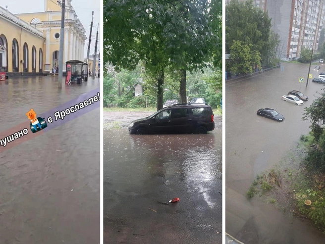Последствия сильного ливня в Ярославле | Источник: «Подслушано в Ярославле! (18+)» / Telegram, Екатерина Лещенкова / 76.RU, «Жесть Ярославль» / Telegram