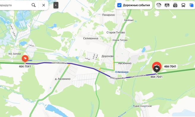 В этом году капремонт пройдет на участке дороги Куровское&nbsp;— Шатура&nbsp;— Дмитровский Погост&nbsp;— Самойлиха | Источник: «Яндекс Карты»