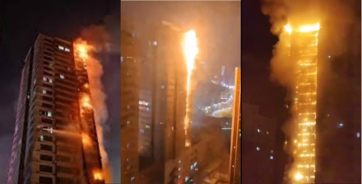 Как горят одновременно двадцать этажей многоэтажки (видео)