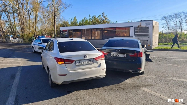 В аварию разом попали три легковушки и автобус | Источник: ТА «Ночные новости»