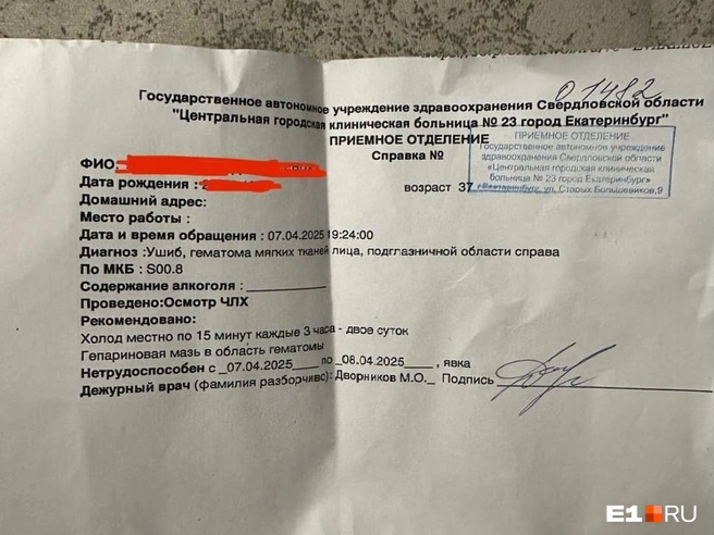 Пострадавшая сняла побои | Источник: читатель E1.RU