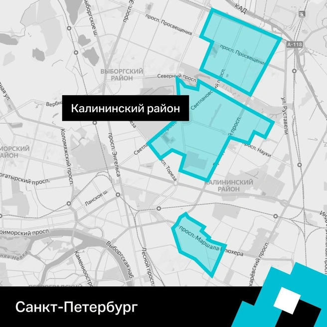 Зоны работы роверов в Калининском районе Петербурга | Источник: Комитет по транспорту Петербурга
