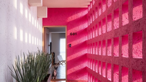 Квартира в высотке с розовым коридором в Мехико