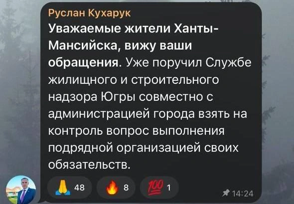 Ответ губернатора на жалобы дольщиков | Источник: Руслан Кухарук / «Телеграм»