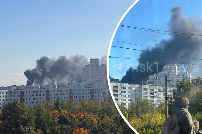 Огонь полыхает в строящемся здании на юге Москвы. | Источник: Москва с огоньком и Z-Tower.Ru Chat / T.me