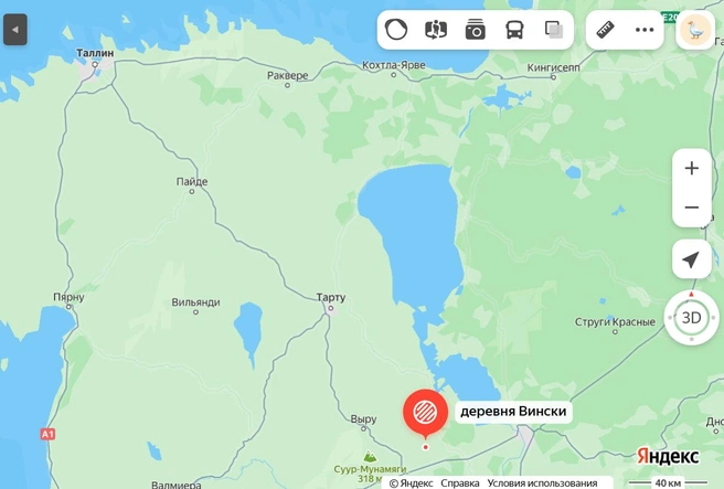Эстония роет 40-километровый ров и ставит сотни бункеров на границе с Россией | Источник: «Яндекс.Карты»