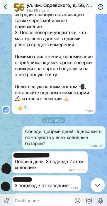 Судя по сообщениям домового чата, проблема коснулась сразу нескольких подъездов | Источник: читатели V1.RU