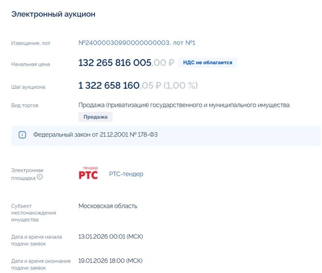 Стартовая цена аэропорта Домодедово — 132 миллиарда рублей | Источник: torgi.gov.ru
