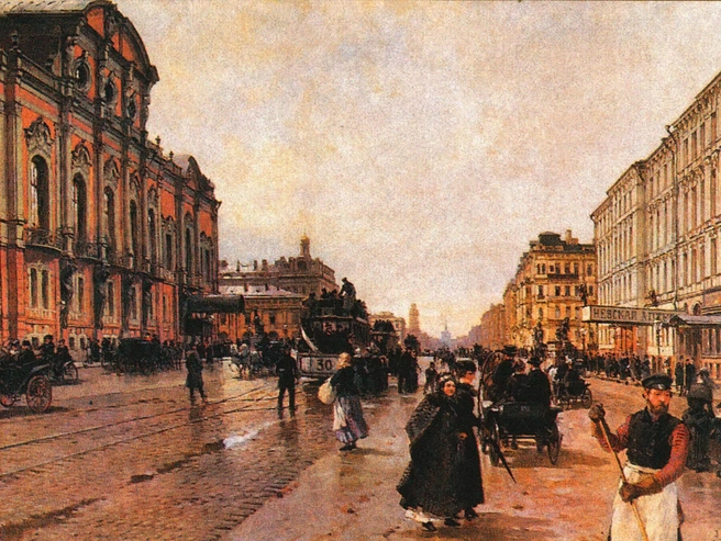 Утренний Невский проспект. Картина Александра Беггрова, 1880 год. | Источник: Архив журнала «Вокруг света»