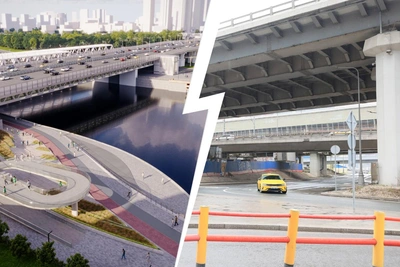 Подготовка к строительству пешеходного моста у Москва-Сити