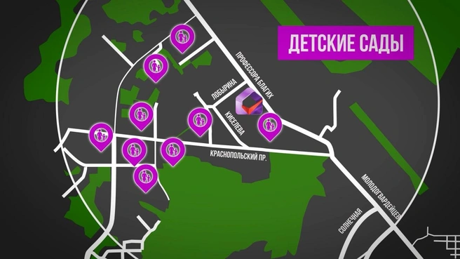 Вокруг&nbsp;— сложившаяся инфраструктура, строятся и вводятся в эксплуатацию новые детские сады, образовательные центры, социальные и культурные объекты | Источник: ООО&nbsp;СЗ «Сириус»