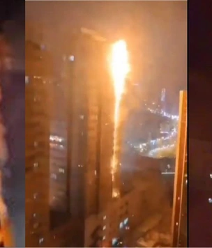 Как горят одновременно двадцать этажей многоэтажки (видео)