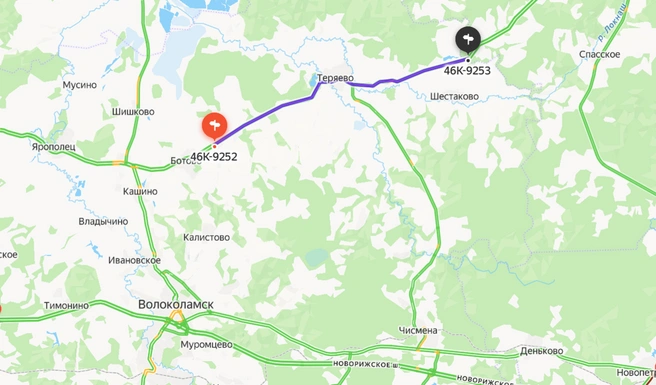 Работы проведут в округе Волоколамск на участке дороги Лотошино&nbsp;— Суворово&nbsp;— Клин | Источник: «Яндекс Карты»
