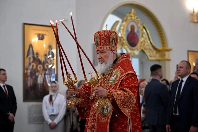Патриарх Кирилл на освящении Благовещенского собора | Источник: brechalov / Telegram.org