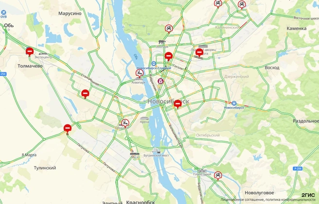 На карте практически нет «красных» дорог | Источник: 2ГИС