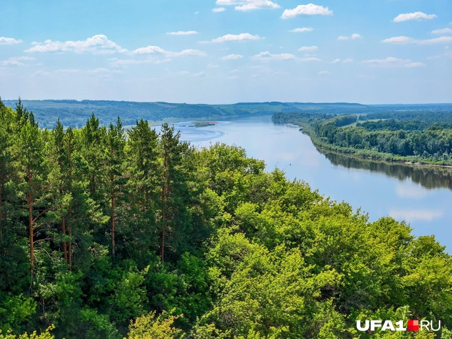 Река Белая здесь намного шире, чем в Уфе | Источник: Булат Салихов / UFA1.RU
