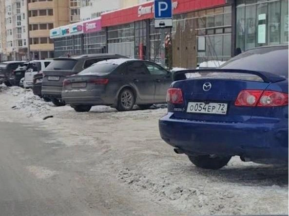 В 60 метрах от первого установлен знак, разрешающий только параллельную парковку. По мнению водителя, это может привести к массовым штрафам. | Источник: читатель E1.RU 