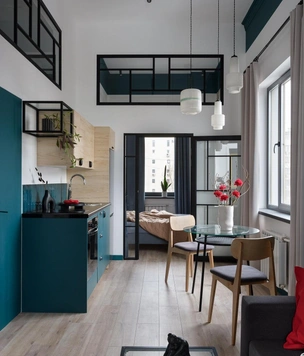 Винтажные плафоны и межкомнатные окна: квартира 37 м² в Москве