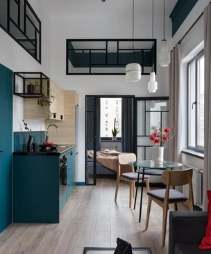 Винтажные плафоны и межкомнатные окна: квартира 37 м² в Москве