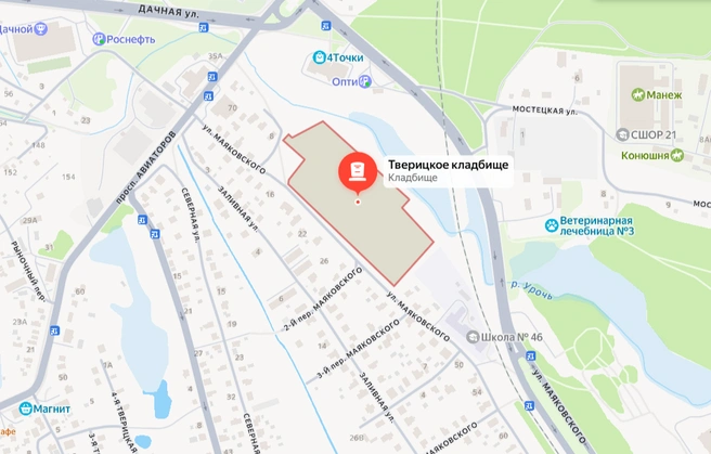 Тверицкое кладбище находится в Заволжском районе | Источник: Яндекс Карты