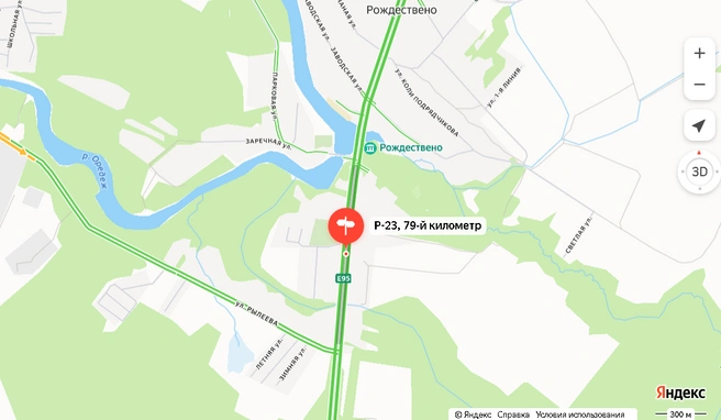 Киевское шоссе станет реверсивным под Рождествено | Источник: Яндекс Карты