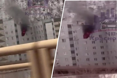 Пожар у Николаевского моста в Красноярске