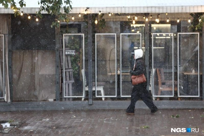 На тротуарах снежинки практически сразу таяли | Источник: Александр Ощепков / NGS.RU