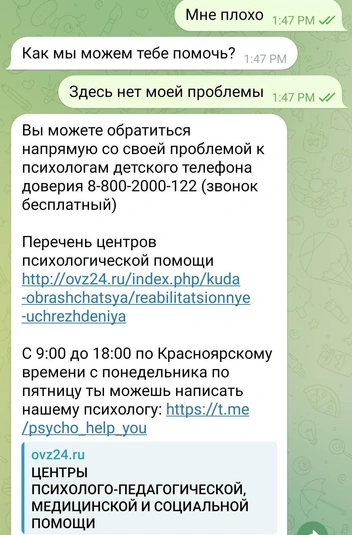 Если проблемы ребенка в списке нет | Источник: better_know_bot / Telegram