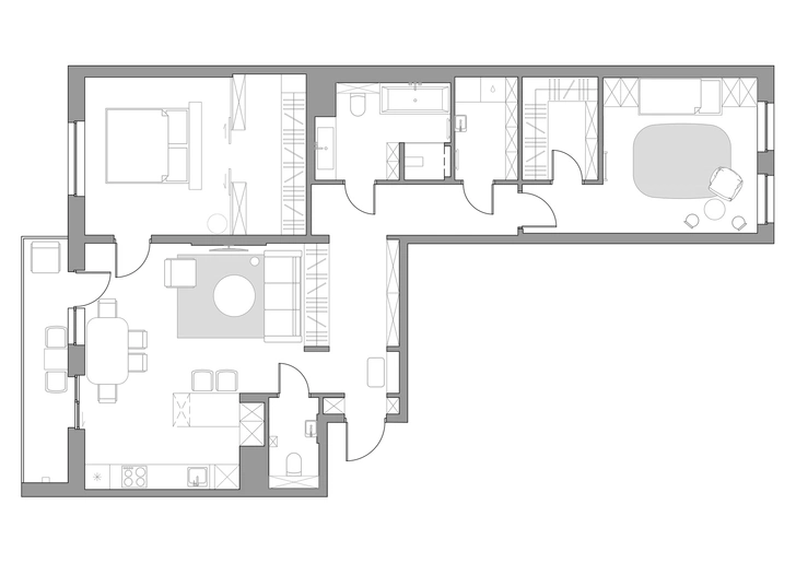 Современная квартира в темных тонах 103 м²