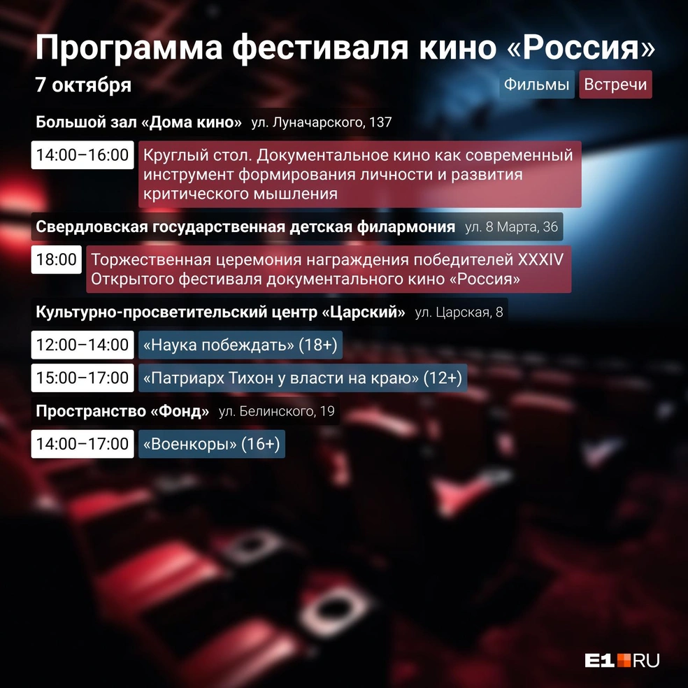 В Екатеринбурге со 2 по 7 октября пройдет бесплатный фестиваль  документального кино «Россия» - 3 октября 2023 - Е1.ру