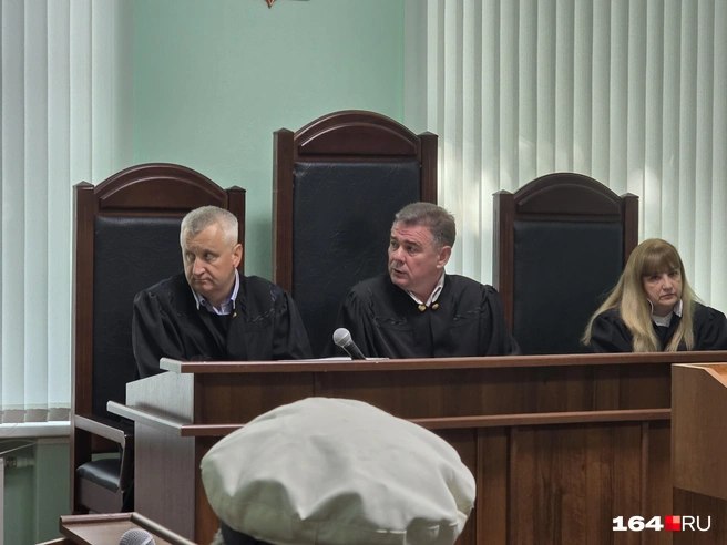 Судебная тройка на процессе: Сергей Вехов, Олег Бодров и Юлия Авдеенко | Источник: Семен Коротов-Майбах / 164.RU
