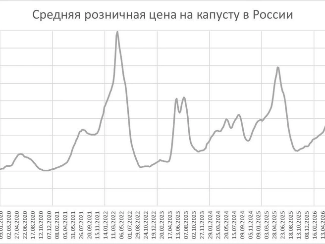 Сезонные колебания цен на капусту как эталон сезонного товара | Источник: Росстат, Фонтанка.ру