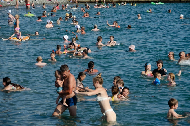 Вот такая толкучка в воде у берега | Источник: Оксана Витязь / SOCHI1.RU