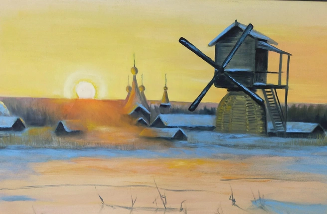 Картина с деревней Кимжа, которую Наталья нарисовала и подарила Малахову | Источник: Наталия Нечаева