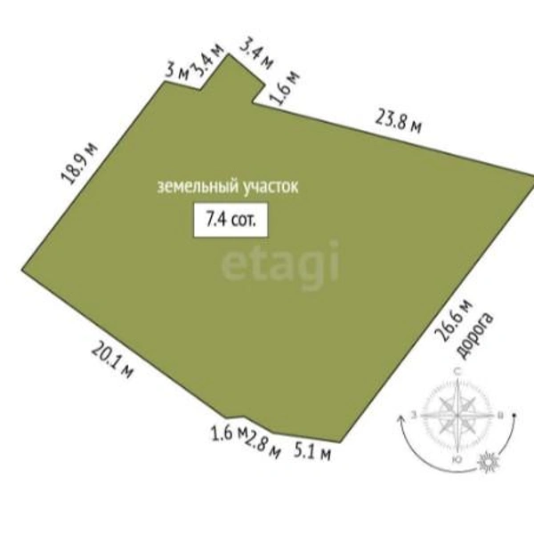 Площадь участка&nbsp;— 7,4 сотки | Источник: surgut.etagi.com