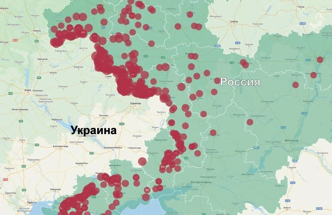 Карта обстрелов Воронежа и России за неделю | Источник: Родион Мирошник / max.ru