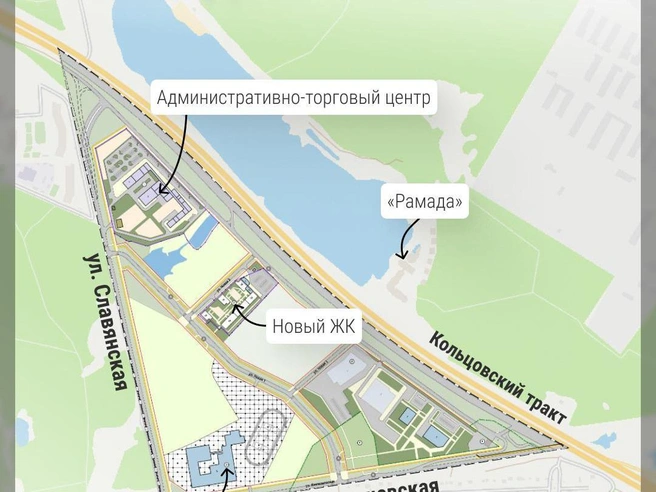 Общий план будущего квартала возле Кольцовского тракта | Источник: Филипп Сапегин / E1.RU